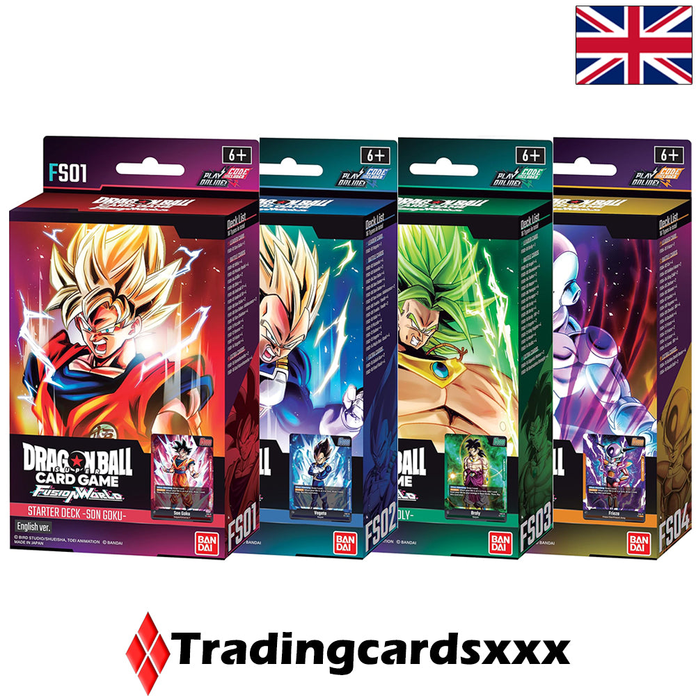 Dragon Ball Super Fusion World - Lot de 4 Starter Decks FS01/2/3/4 : Son Goku, Vegeta, Broly, Frieza - VERSION ANGLAISE
