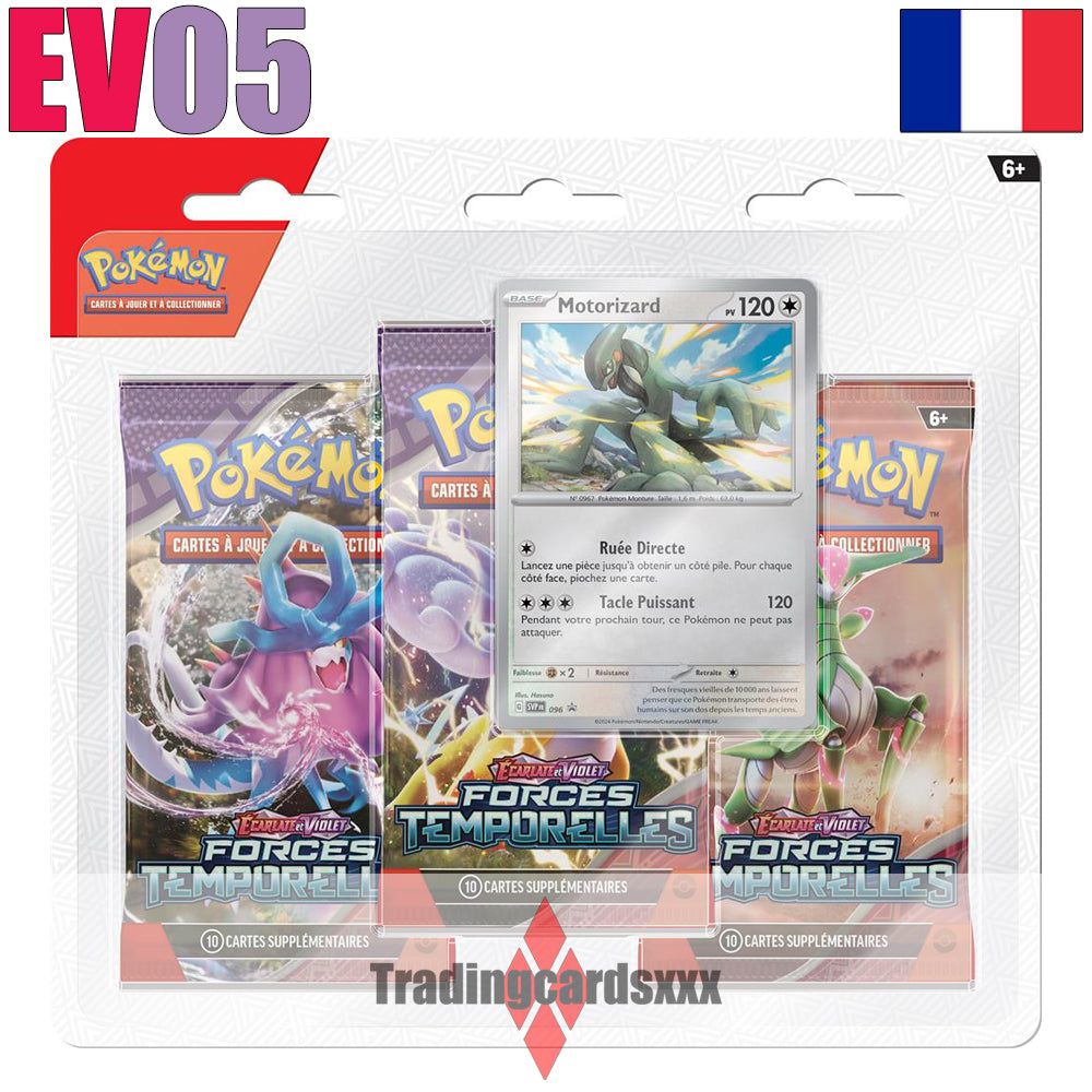 Pokémon - Tripack de 3 boosters EV05 Forces Temporelles : Motorizard