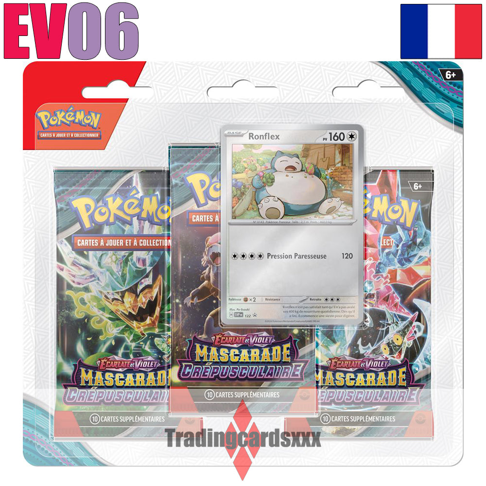 Pokémon - Tri Pack de 3 boosters EV06 Mascarade Crépusculaire : Ronflex
