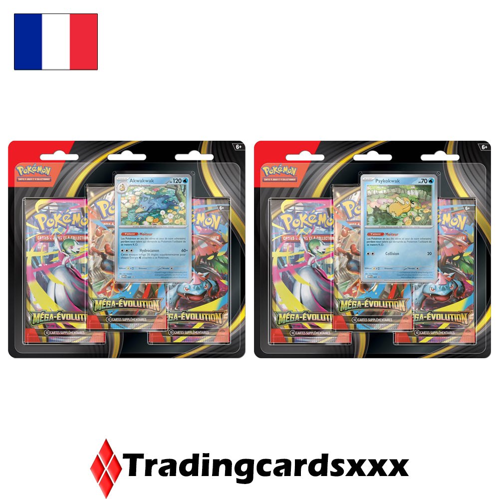 Pokémon - Lot de 2 Tri Pack de 3 boosters ME01 Méga-Évolution : Psykokwak & Akwakwak